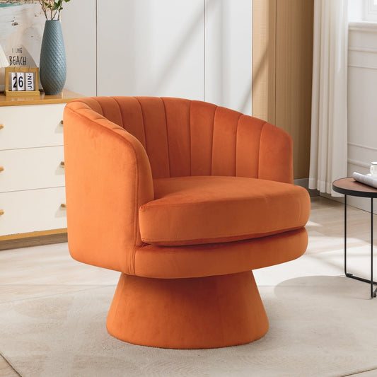 Ebello 29' Wide Adult Eclectic Teddy Solid Color Swivel Accent Chairs with Channel Design, Orange