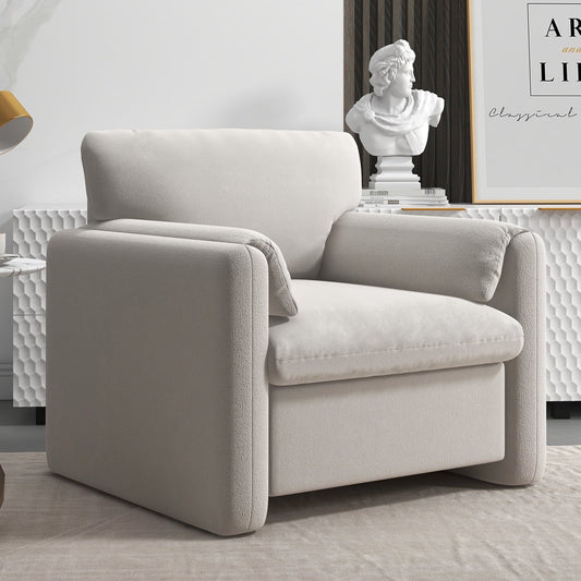 Ebello 38' Wide Adult Chenille Fabric Solid Color Track Arm Chair and a Half with Plush Cozy, Beige