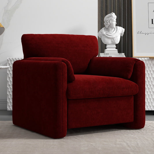 Ebello 38' Wide Adult Chenille Fabric Solid Color Track Arm Chair and a Half with Plush Cozy, Red