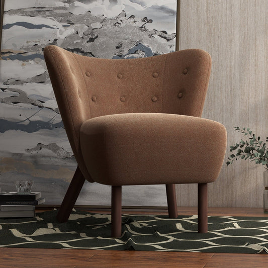 Ebello 34' Wide Adult Modern Teddy Solid Color Tufted Wingback Chair with Solid Wood Leg, Brown