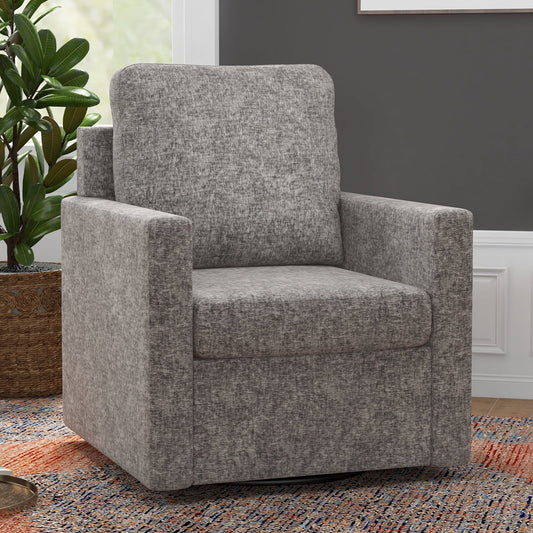 Ebello Swivel Accent Chair, Barrel Sherpa Aceent Chair in Fabric, Light Gray