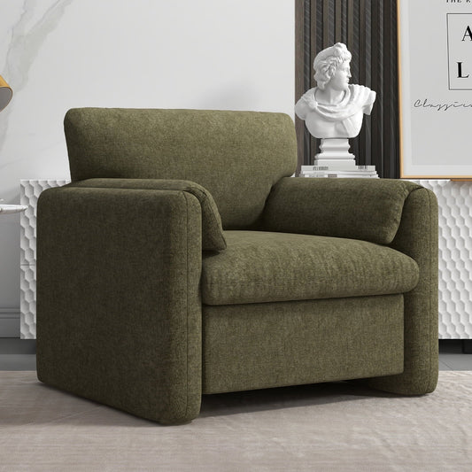 Ebello 38' Wide Adult Chenille Fabric Solid Color Track Arm Chair and a Half with Plush Cozy, Green
