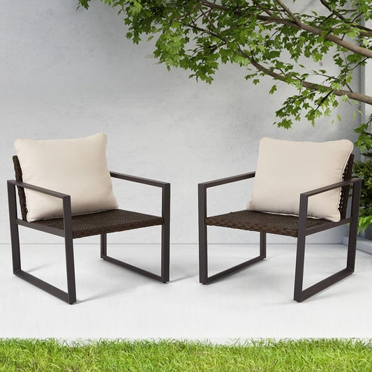 Efurden Patio Furniture Wicker Armchair, 2 Sofa Chairs with Removable Cushions for Backyards Poolside Balcony or Garden, Grey
