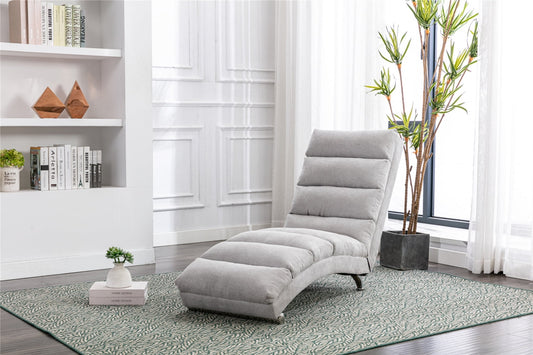 Electric Massage Chaise Lounge, Linen Indoor Lounger with Remote Control and Side Pocket, Ergonomic Indoor Royal Chair for Office, Living Room, Bedrooom, Light Gray