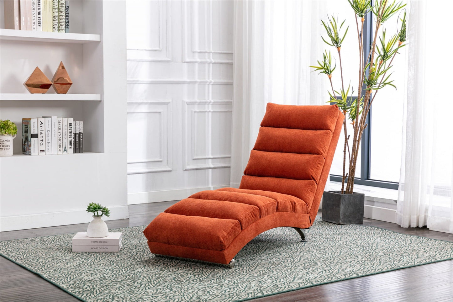 Electric Massage Chaise Lounge, Linen Indoor Lounger with Remote Control and Side Pocket, Ergonomic Indoor Royal Chair for Office, Living Room, Bedrooom, Orange