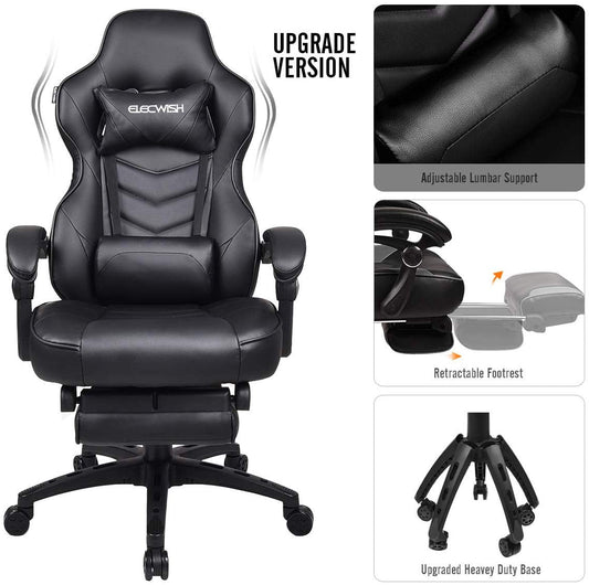 Elecwish Adjustable & Ergonomic Swivel Gaming Chair, Black