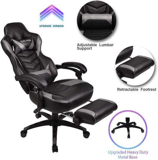 Elecwish Ergonomic Adjustable Lumbar High Back Has Arms Swivel Gaming Chair, Gray