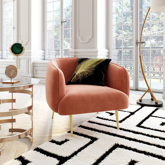 Ember Interiors Cuno Brass Finish Velvet Upholstered Accent Chair, Blush Pink