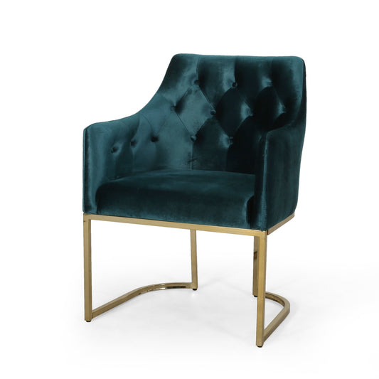 Emerton Modern Glam Velvet Tufted Accent Chair, Teal and Gold