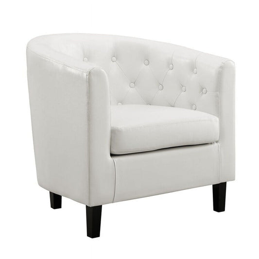 Emma Accent Chair, Button Tufted Faux Leather Barrel Chair, Midcentury Modern Accent Chair, Comfy Armchair, Tub Barrel Chairs White