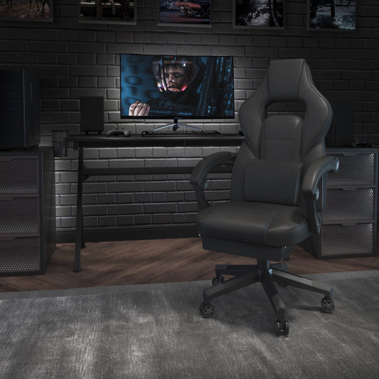 Emma + Oliver Black Ergonomic Gaming Chair -Recline Back/Arms, Footrest, Massaging Lumbar