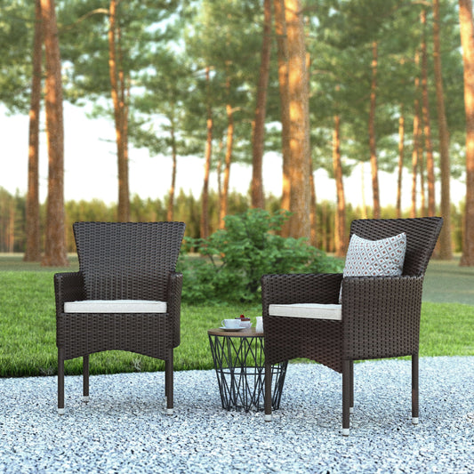 Emma + Oliver Set of 2 Modern Espresso Wicker Patio Chairs with Removable Cream Cushions for Indoor and Outdoor Use