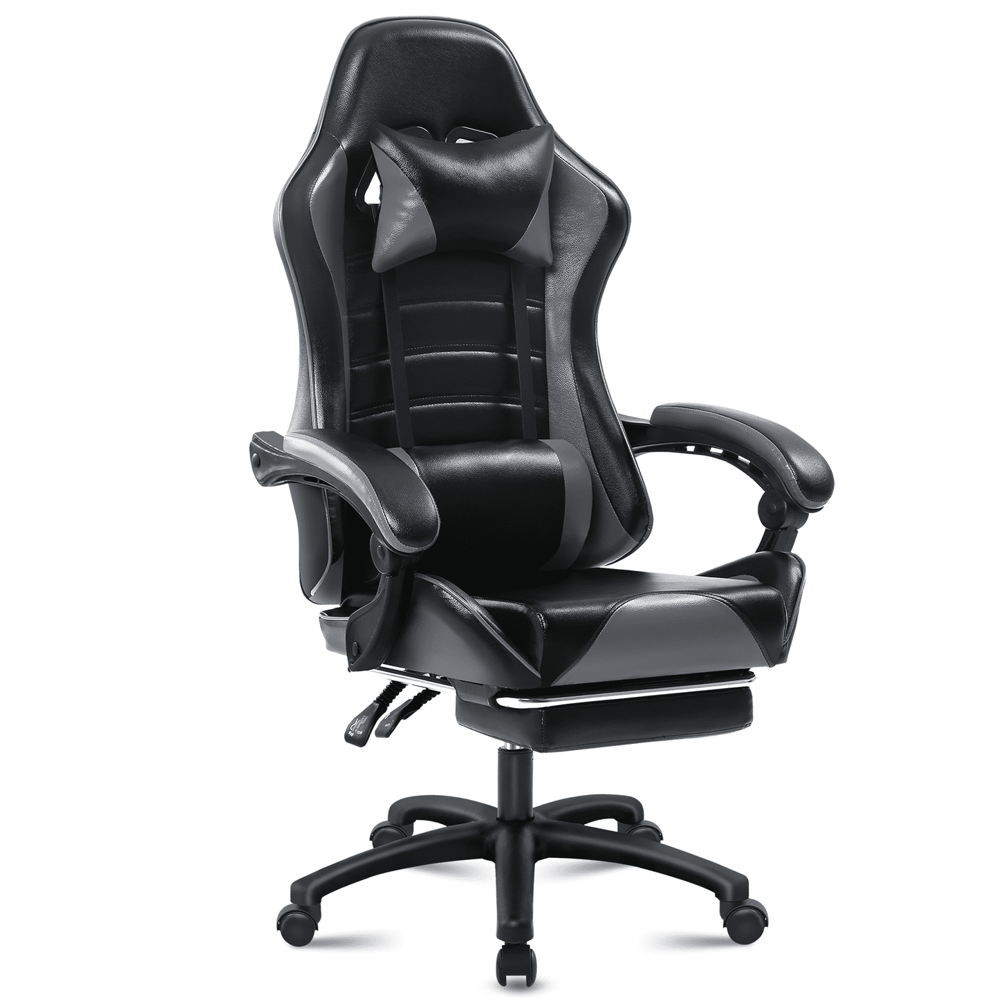 Ergonomic Gaming Chair with Footrest, PU Leather Video Game Chairs for Adults, Comfortable Computer Chair for Heavy People, Reclining Gamer Chair Office Chair with Lumbar Support, Gray