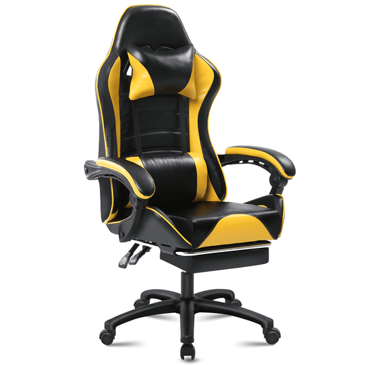 Ergonomic Gaming Chair with Footrest, PU Leather Video Game Chairs for Adults, Comfortable Computer Chair for Heavy People, Reclining Gamer Chair Office Chair with Lumbar Support, Yellow