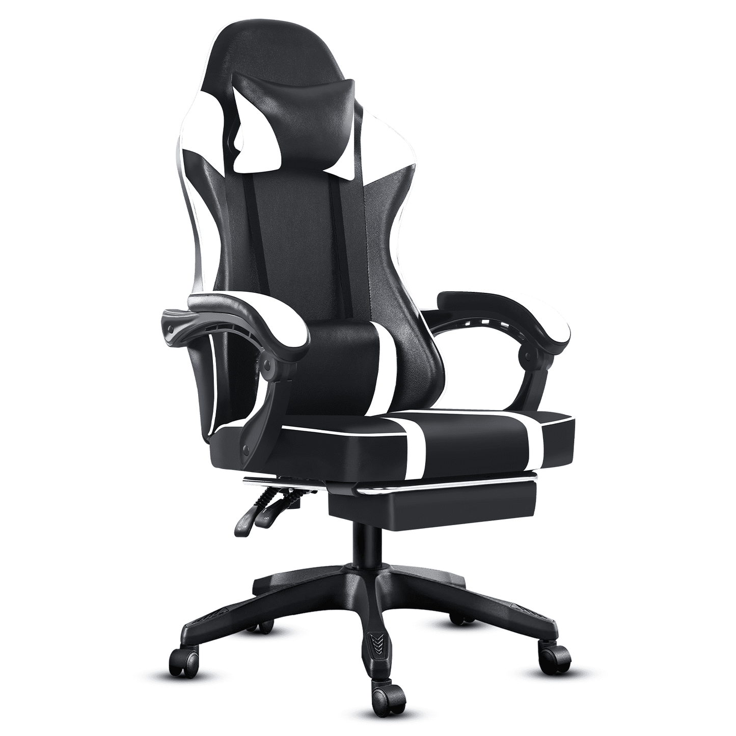 Ergonomic Gaming Chair with Footrest, PU Leather Video Game Chairs for Adults, Reclining Gamer Chair Office Chair with Lumbar Support, Comfortable Computer Chair for Heavy People, White