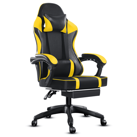 Ergonomic Gaming Chair with Footrest, PU Leather Video Game Chairs for Adults, Reclining Gamer Chair Office Chair with Lumbar Support, Comfortable Computer Chair for Heavy People, Yellow