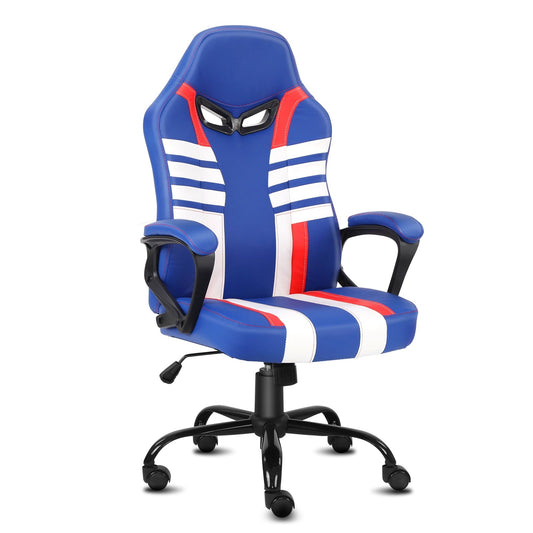 Ergonomic Gaming Chair for Kids High Back Swivel Racing Computer Chair, Height Adjustable, Soft Padded Armrest, Blue White
