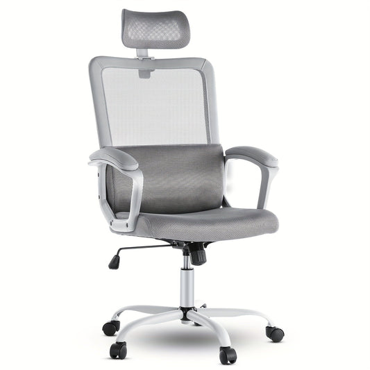 Ergonomic High-Back Mesh Office Chair With Adjustable Headrest And Lumbar Support, Soft Padded Armrests, Swivel Desk Computer Chair With Heavy-Duty Wheels For Home, Study, Gaming, Office