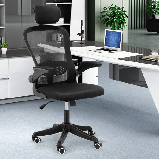 Ergonomic Mesh Office Chair, Oyajia High Back Desk Chair - Adjustable Headrest with Flip-Up Arms, Tilt Function, Lumbar Support and PU Wheels, Swivel Computer Task Chair