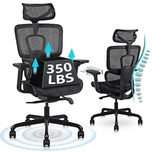 Ergonomic Office Desk Chair-Mesh Office Chair with Adjustable Seat Depth,3D Adjustable Armrest,Home Office Chair with Lumbar Support,High Back Computer Chair with Fixed Tilt Angle,Gaming Chair (Black)