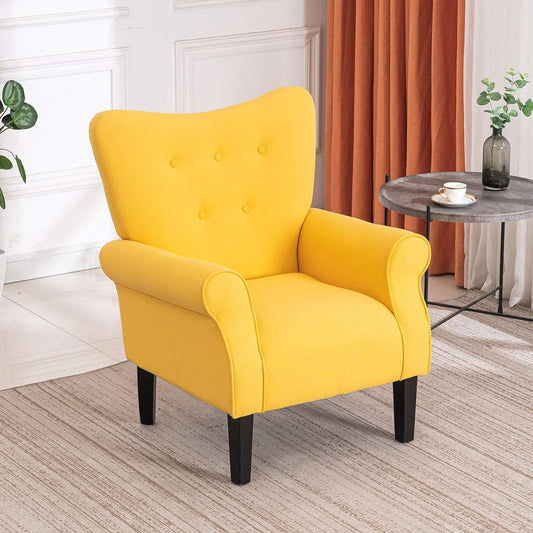 Erommy Mid-Century Accent Chair,Upholstered Fabric Armchair?for Living Room Bedroom, Yellow