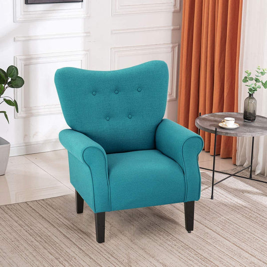 Erommy Mid Century Arm Chair,Velvet Tufted High Back Accent Chair, Blue