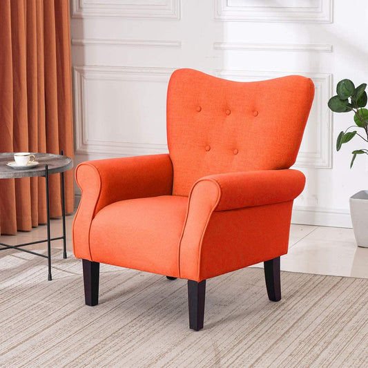 Erommy Mid Century Arm Chair,Velvet Tufted High Back Accent Chair짙짭Orange