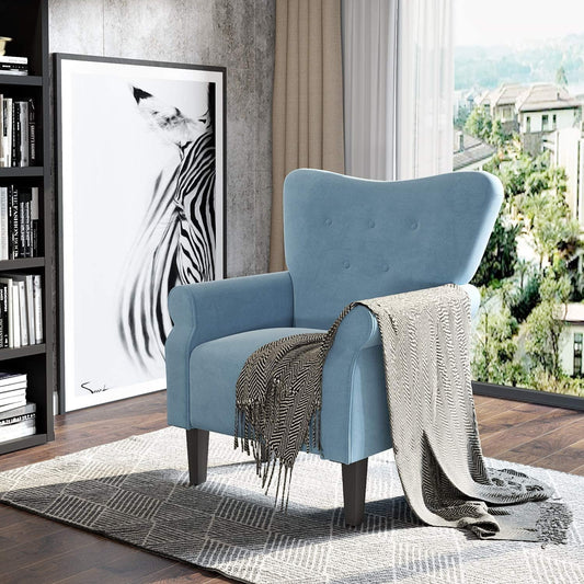 Erommy Mid Century Wingback Arm Chair,High Back Accent Chair짙짭 Blue