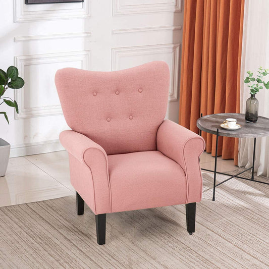 Erommy MidCentury Accent Chair ,High Back ArmChair?for Living Room Bedroom,Pink