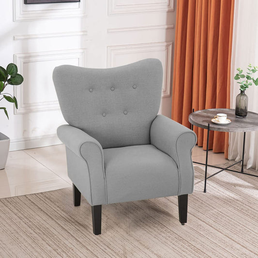 Erommy Modern Accent Chair, Upholstered High Back Armchair&nbsp;for Living Room Bedroom, Grey