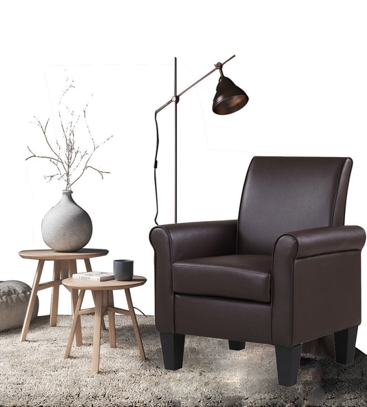 Espresso Modern Faux Leather Accent Chair Upholstered Living Room Arm Chairs Single Sofa, Brown