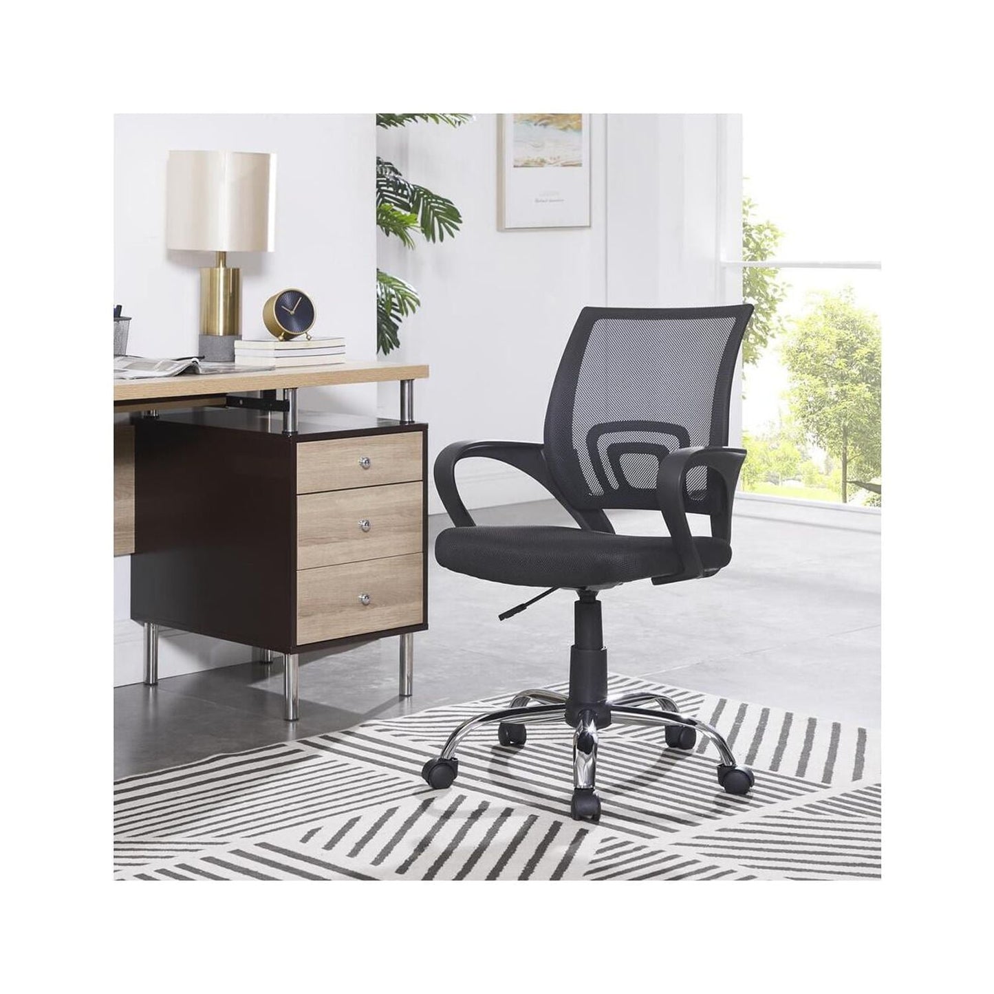 Executive Office Chair Mesh Mid-Back Swivel Office Chair with Armrest, Lumbar Support, Back Adjustment, Caster Wheels, Rolling Task Chair - Black