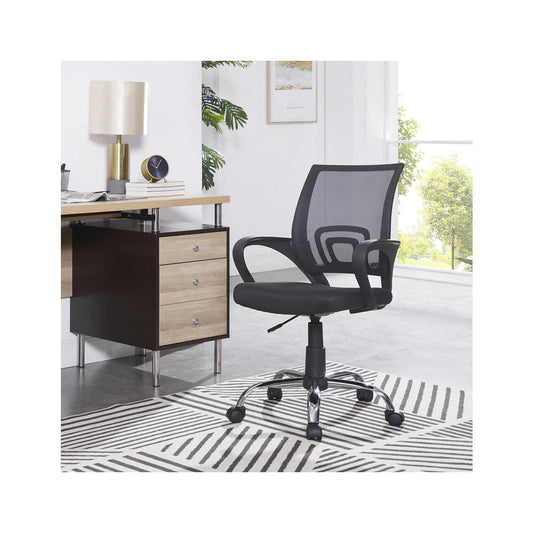 Executive Office Chair Mesh Mid-Back Swivel Office Chair with Armrest, Lumbar Support, Back Adjustment, Caster Wheels, Rolling Task Chair - Black