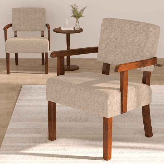 FAGAGA Accent Chair Set of 2 with Table, Mid-Century Modern Chairs with Soft Seat and Wide Armrests for Living Room Bedroom Reading Room Waiting Room, Beige