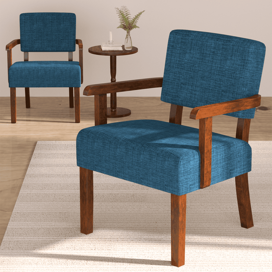 FAGAGA Accent Chair Set of 2 with Table, Mid-Century Modern Chairs with Soft Seat and Wide Armrests for Living Room Bedroom Reading Room Waiting Room, Blue