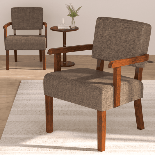 FAGAGA Accent Chair Set of 2 with Table, Mid-Century Modern Chairs with Soft Seat and Wide Armrests for Living Room Bedroom Reading Room Waiting Room, Brown