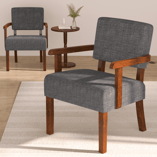 FAGAGA Accent Chair Set of 2 with Table, Mid-Century Modern Chairs with Soft Seat and Wide Armrests for Living Room Bedroom Reading Room Waiting Room, Gray