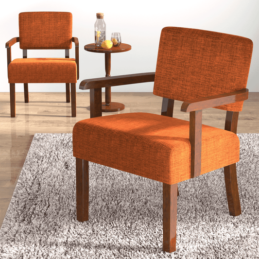 FAGAGA Accent Chair Set of 2 with Table, Mid-Century Modern Chairs with Soft Seat and Wide Armrests for Living Room Bedroom Reading Room Waiting Room, Orange