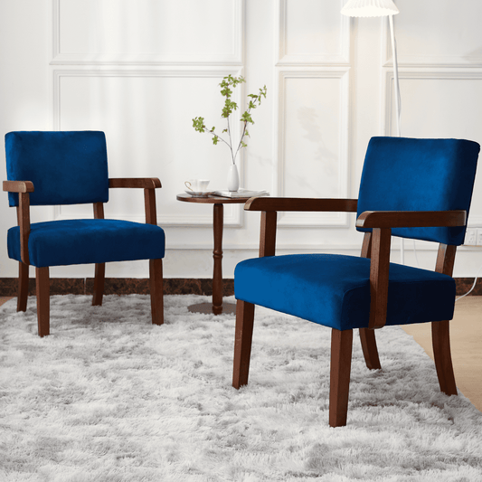 FAGAGA Accent Chair Set of 2 with Table, Mid-Century Modern Chairs with Soft Seat and Wide Armrests for Living Room Bedroom Reading Room Waiting Room, Velvet Blue