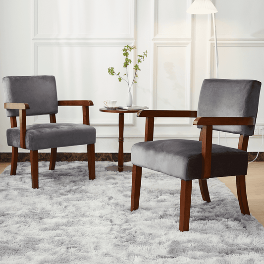 FAGAGA Accent Chair Set of 2 with Table, Mid-Century Modern Chairs with Soft Seat and Wide Armrests for Living Room Bedroom Reading Room Waiting Room, Velvet Gray