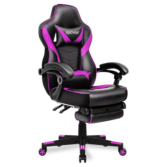 FULLWATT Video Gaming Chair Office Chair Ergonomic PC Computer Chair Reclining Racing Chair with High Back Swivel Executive Office Desk Chair with Extendable Footrest Adjustable Lumbar Pillow Puple