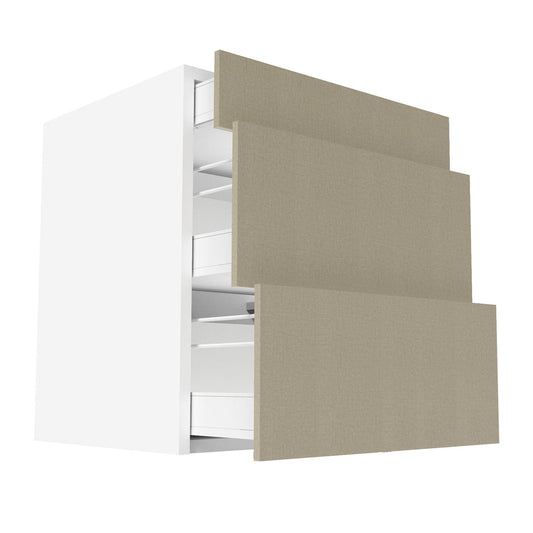 RTA - Fabric Grey - Three Drawer Base Cabinets | 27"W x 34.5"H x 24"D
