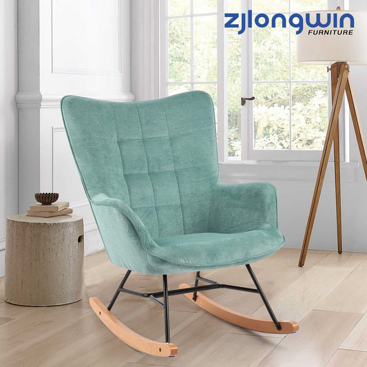 Fabric Upholstered Nursery Rocking Accent Chairs with High Backrest, Glider Rocker, Green
