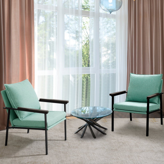 Fairyland Linen Fabric Modern Accent Chair with Metal Frame, Upholstered Club Chair, Clearance Arm Chair for Small Space and Office, Light Blue(Set of 2)