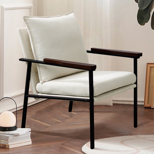 Fairyland Linen Fabric Modern Accent Chair with Metal Frame, Upholstered Club Chair, Clearance Arm Chair for Small Space and Office, Beige