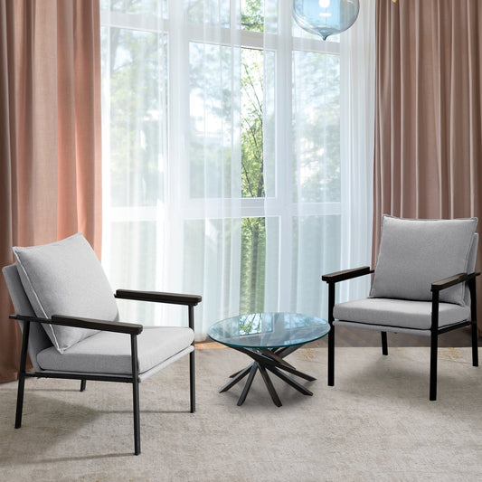 Fairyland Linen Fabric Modern Accent Chair with Metal Frame, Upholstered Club Chair, Clearance Arm Chair for Small Space and Office, Grey(Set of 2)