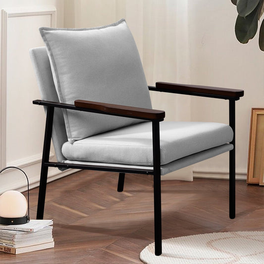 Fairyland Linen Fabric Modern Accent Chair with Metal Frame, Upholstered Club Chair, Clearance Arm Chair for Small Space and Office, Grey