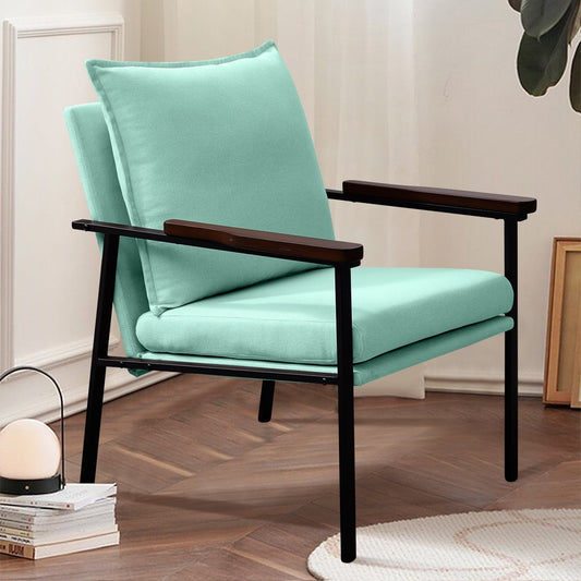 Fairyland Linen Fabric Modern Accent Chair with Metal Frame, Upholstered Club Chair, Clearance Arm Chair for Small Space and Office, Light Blue