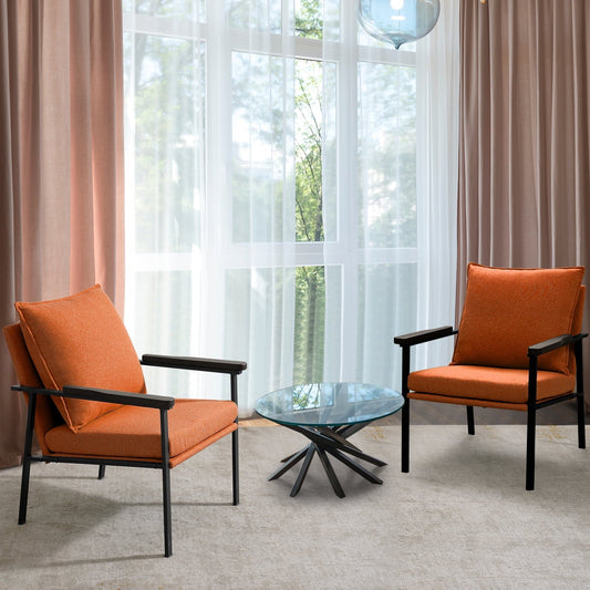Fairyland Linen Fabric Modern Accent Chair with Metal Frame, Upholstered Club Chair, Clearance Arm Chair for Small Space and Office, Orange(Set of 2)