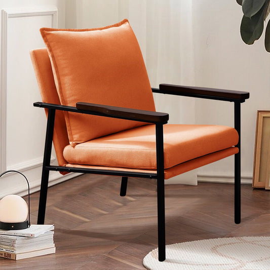 Fairyland Linen Fabric Modern Accent Chair with Metal Frame, Upholstered Club Chair, Clearance Arm Chair for Small Space and Office, Orange